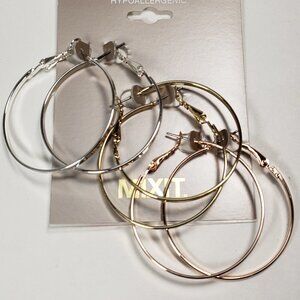 MIXIT Women's Hypoallergenic Set of 3 Pairs of Hoop Earrings Triple Tone jewelry